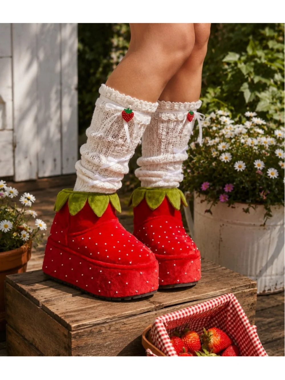 New Dolls Kill x Strawberry Shortcake Fresh Patch Platform Boots